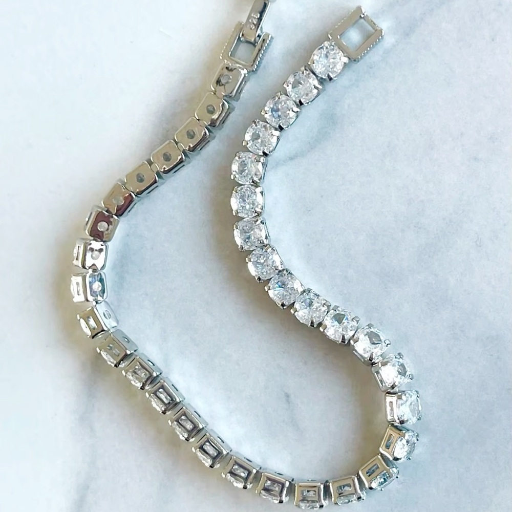 Sterling Silver~3.5mm Wide~Round Zircon Diamond Tennis Bracelet!